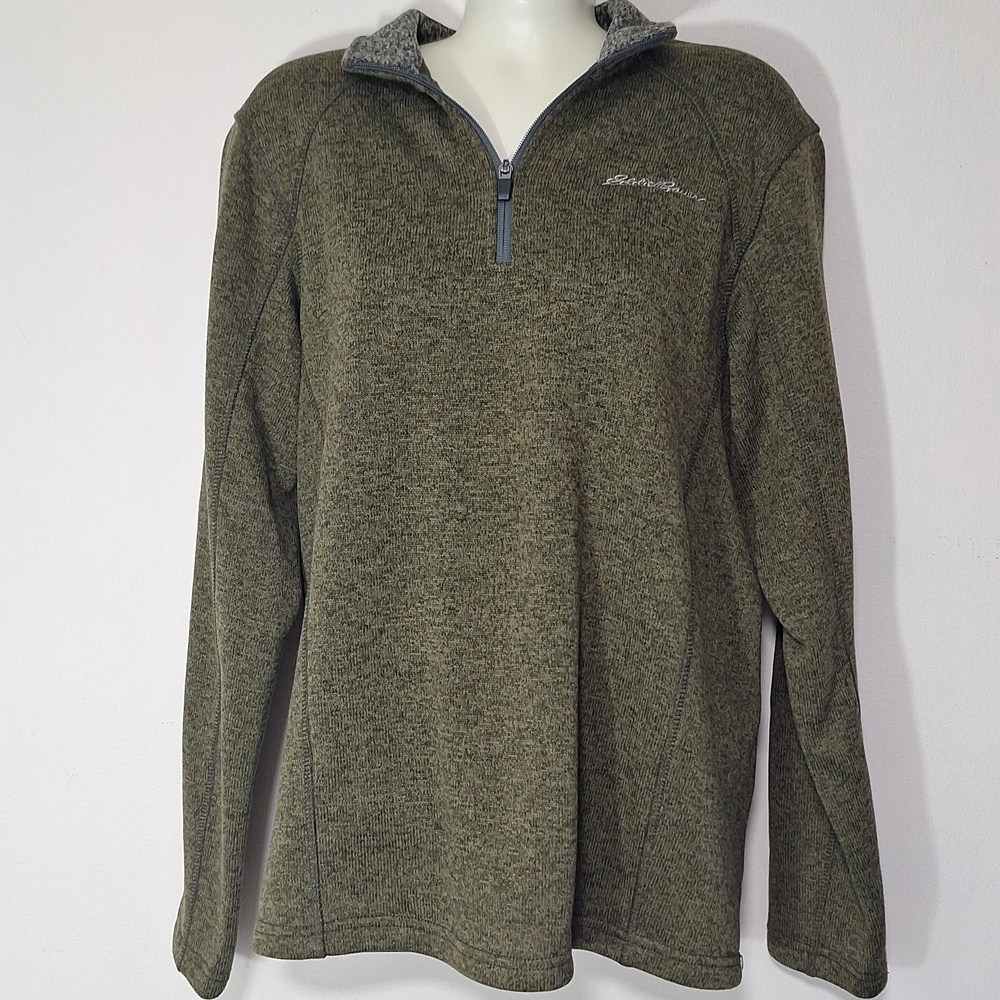 Eddie Bauer Womens Olive Green Quarter-Zip Sweater